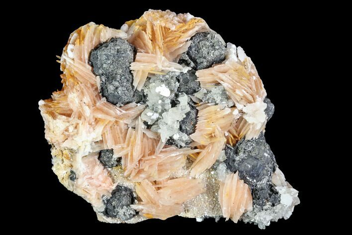 Cerussite Crystals with Bladed Barite on Galena - Morocco #100768